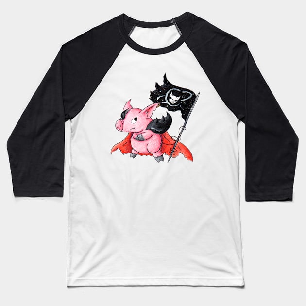 Space Pirate Piggy Baseball T-Shirt by KristenOKeefeArt